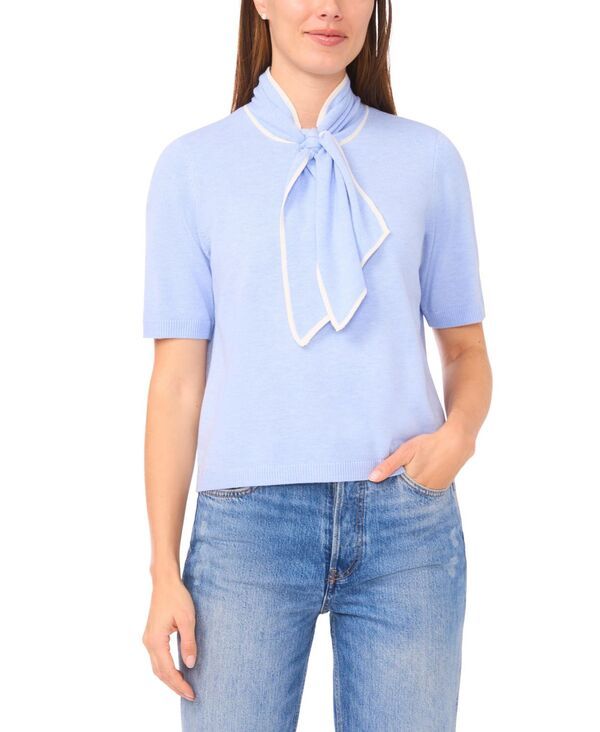セセ レディース アウター ニット・セーター CeCe Womens Tipped TieNeck PullOn Sweater Sweet Blue ブルー 11,610円