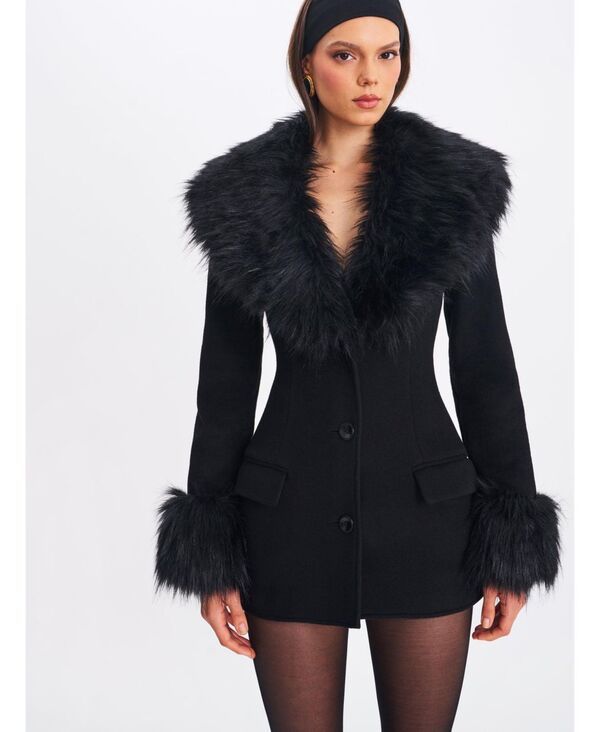 ミスサークル レディース アウター ジャケット・ブルゾン ミニ ウール コート Miss Circle Women Hailee Black Single Breasted Wool Blend Mi 39,520円