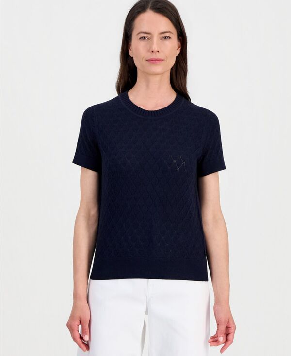 ナウティカ レディース アウター ニット・セーター 半袖 Nautica WomenshortSleeve Pointelle Sweater Night Sky