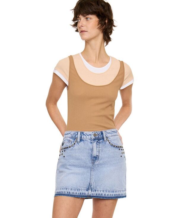 カンクン レディース ボトムスカート デニム KanCan Womens USA Mild red Mid Rise Western Studdedenim Skirt Medium light デニ