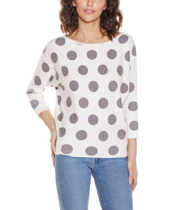ベルディーニ レディース アウター ニット・セーター Belldini Womens Boat Neck Dot Pattern Sweater WhiteHeather Charcoal ホワイト