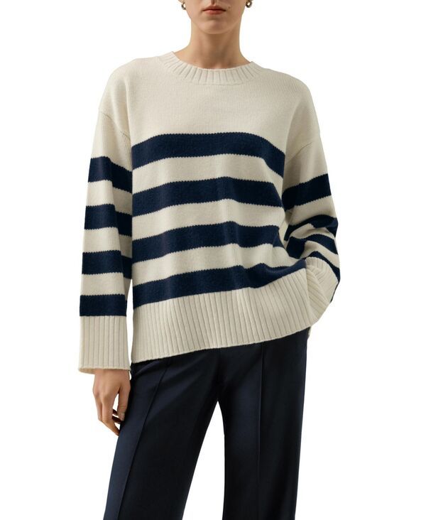 リリーシルク レディース アウター ニット・セーター ウール LILYSILK Womenstriped WoolCashmere Oversized Sweater Navy striped ネイビ