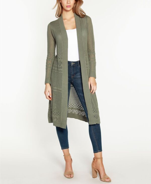 ベルディーニ レディース アウター ニット・セーター カーディガン Belldini Womens PointelleStitch Duster Cardigan Sweater Olive Gray