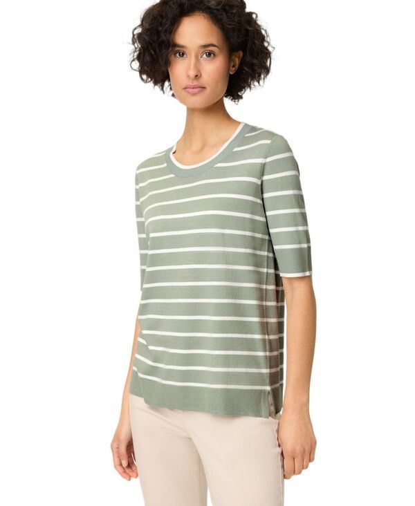 オルセン レディース アウター ニット・セーター Olsen Womenstriped Short Sleeve Sweater Salvia green グリーン