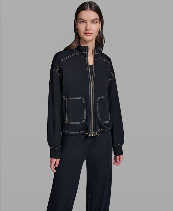 カール ラガーフェルド レディース アウター ジャケット・ブルゾン ジャージー KARLAGERFELD PARIS Womens Jersey Bomber Jacket Midnight