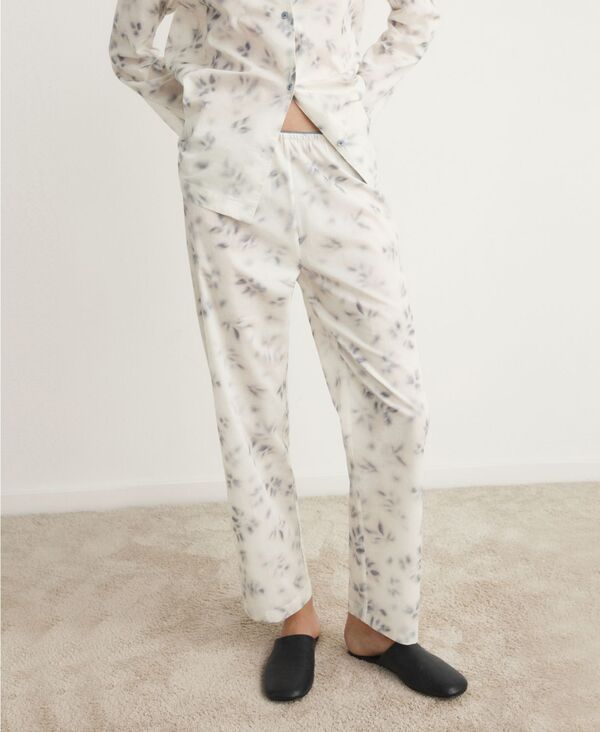 マンゴ レディース アンダーウェア ナイトウェア プリント パンツ コットン MANGO Womens Watercolor Print Cotton Pajama Trousers Ink Blue