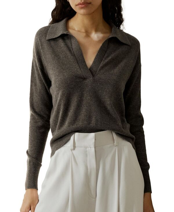 リリーシルク レディース アウター ニット・セーター ポロシャツ LILYSILK Womens Cashmere Polo Shirt Coffee コーヒー