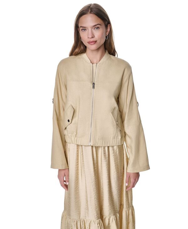 ダナ キャラン ニューヨーク レディース アウター ジャケット・ブルゾン リネン DKNY Womens Roll Tab Linen Bomber Jacket Mojave Desert