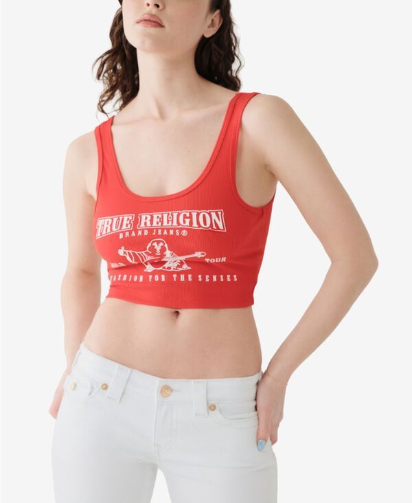 トゥルーレリジョン レディース トップス タンクトップ ロゴ True Religion Womens Logo Crop Tank Top Fiery Red レッド 9,225円