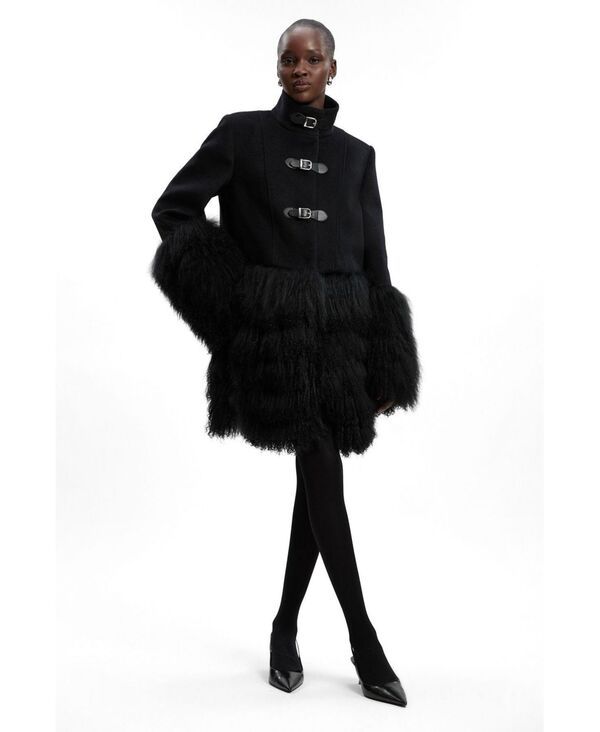 カレンミレン レディース アウター コート ウール Karen Millen Womens Brushed Wool Buckle Detail Short Coat Black ブラック