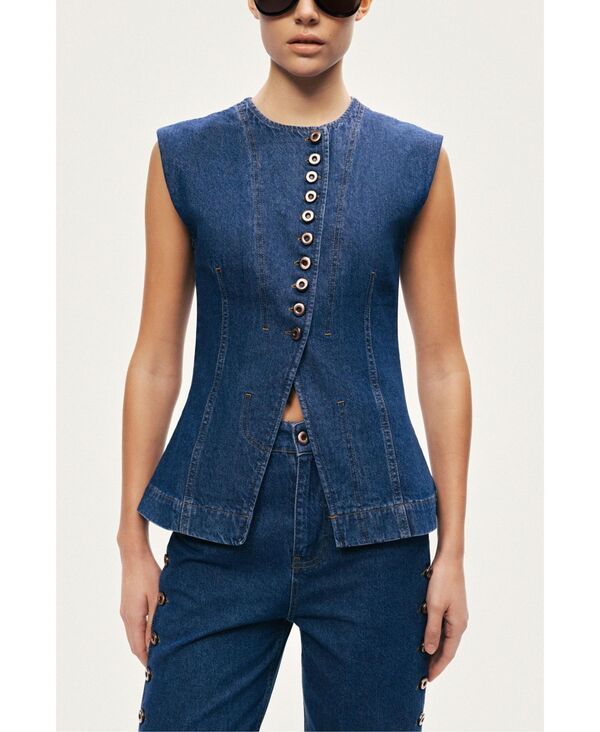 ノクチューン レディース トップス ベスト デニム NOCTURNE Womens ButtonFront Denim Vest Navy ネイビー