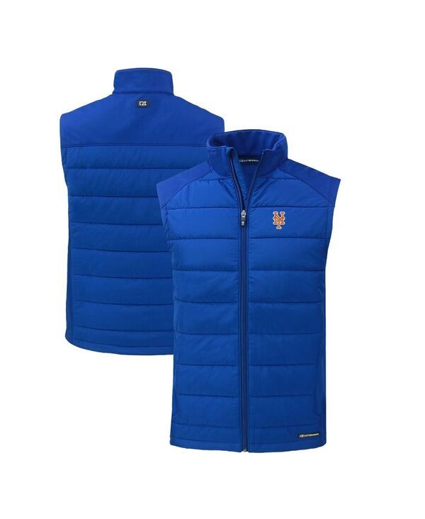 カッターアンドバック メンズ トップス ベスト Cutter Buck Mens Royal New York Mets Evoke Hybrid Eco Softshell FullZip Vest