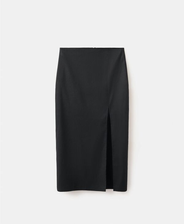 マンゴ レディース ボトムスカート ミディ コットン リネン MANGO Womens LinenCottonBlend Midi Skirt Black ブラック