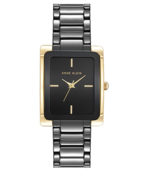 アンクライン レディース アクセサリー 腕時計 Anne Klein Womens Quartz Rectangle Black Dial GoldTone Black Bracelet Watch
