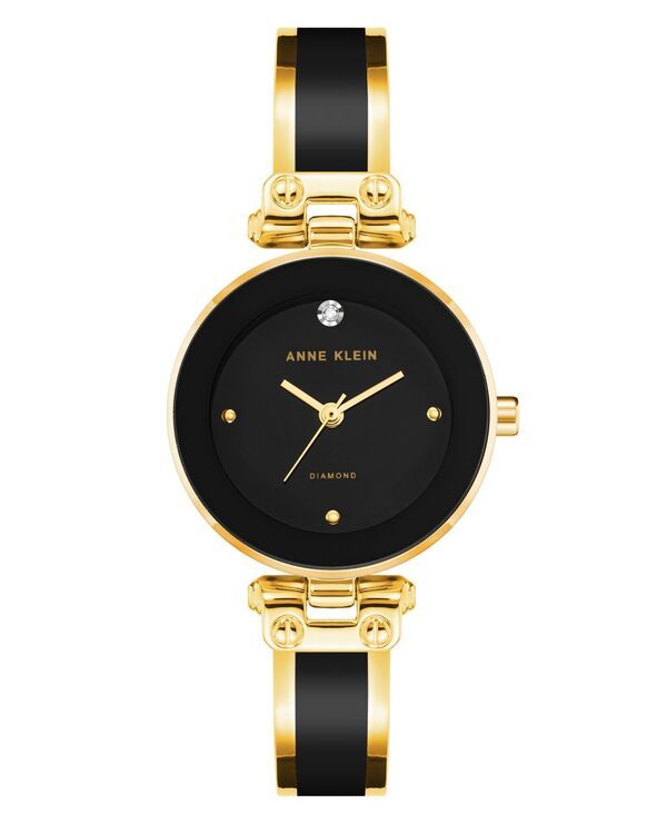 アンクライン レディース アクセサリー 腕時計 Anne Klein Womens Quartz Round Black Dial GoldTone Black Bangle Watch 28mm x