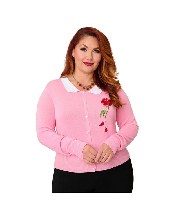 ユニークビンテージ レディース アウター ニット・セーター プラスサイズ カーディガン Unique Vintage Plusize Colla red Knit Cardigan Pink w ro
