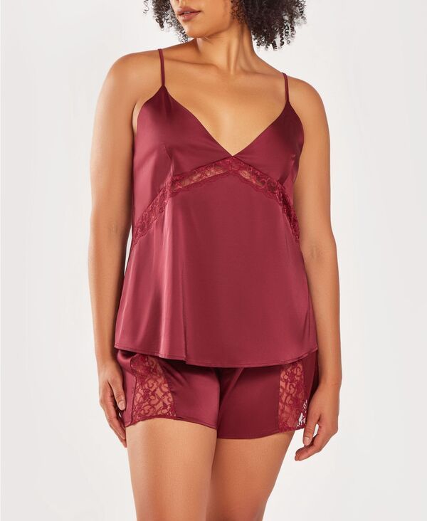アイコレクション レディース アンダーウェア ナイトウェア プラスサイズ ショートパンツ シルク レース iCollection Plusize Silky 2 Piece Camisole and