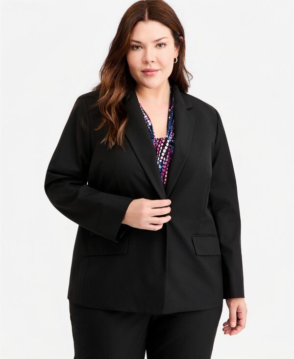 カスパール レディース アウター ジャケット・ブルゾン プラスサイズ ブレザー Kasper Plusize Washable BiStretch OneButton Blazer Black ブラッ