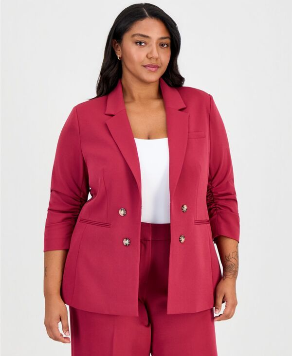 タハリエーエスエル レディース アウター ジャケット・ブルゾン プラスサイズ ブレザー Tahari ASL Plusize Faux DoubleBreasted Blazer Berry Blis