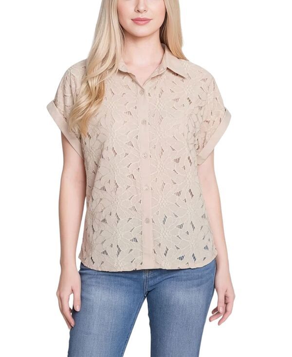 ニューヨークコレクション レディース トップス シャツ プチ 半袖 NY Collection Petite ShortSleeveyeletop Doeskin