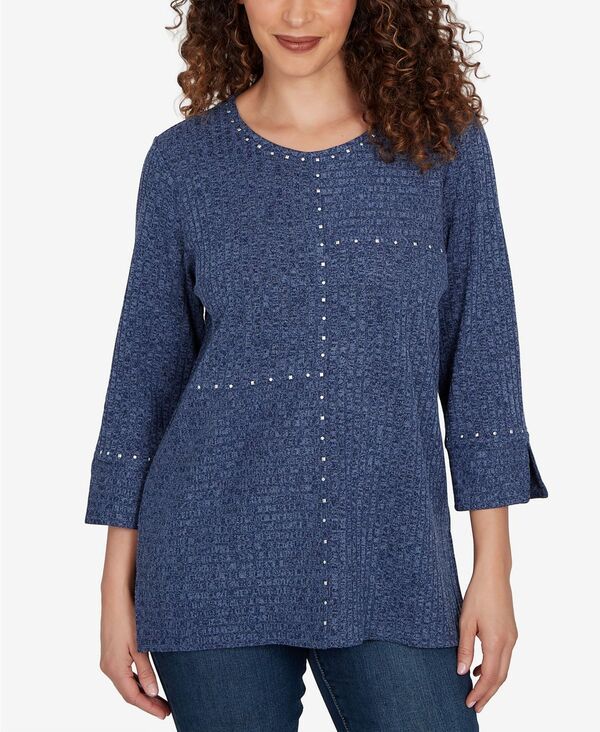 アルフレッド ダナー レディース トップス シャツ プチ トール Alfredunner Petite Spliced Texture Metallic Studded Top Denim デニム 15,155円