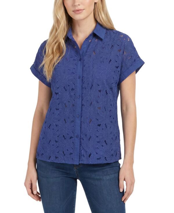 ニューヨークコレクション レディース トップス シャツ プチ 半袖 NY Collection Petite ShortSleeveyeletopatriot Blue ブルー