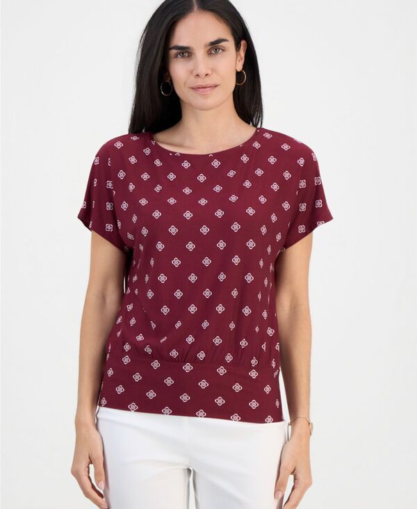 ジェイエムコレクション レディース トップス シャツ プチ JM Collection Petite Sofia Tile BandedHem BoatNeck Top Cherry Pie