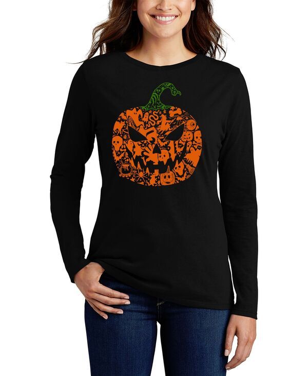 エルエーポップアート レディース トップス シャツ LA Pop Art Womens Halloween Pumpkin Word Art Flowy TShirt Black ブラック 8,036円