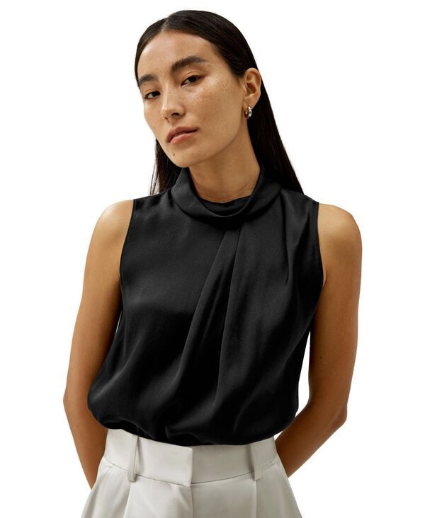 リリーシルク レディース トップス シャツ アシンメトリー ノースリーブ LILYSILK Womens Asymmetrical Sleeveless Cowl Neck Silk Top Blac