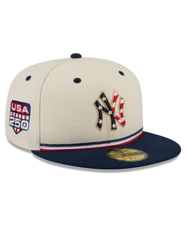 ニューエラ メンズ アクセサリー 帽子 New Era Mens CreamBlue New York Yankees USA 250 Fourth of July 59FIFTY Fitted Ha