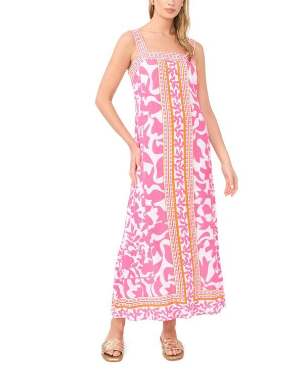 ヴィンスカムート レディース トップス ワンピース プリント ノースリーブ シャーリング マキシ Vince Camuto Womens Printed SquareNeck SmockedBack