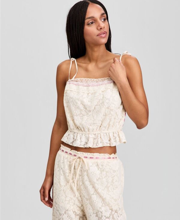 アンドノウディス レディース トップス シャツ レース And Now This Womens Ribbon Trim Lace Tank Palomino