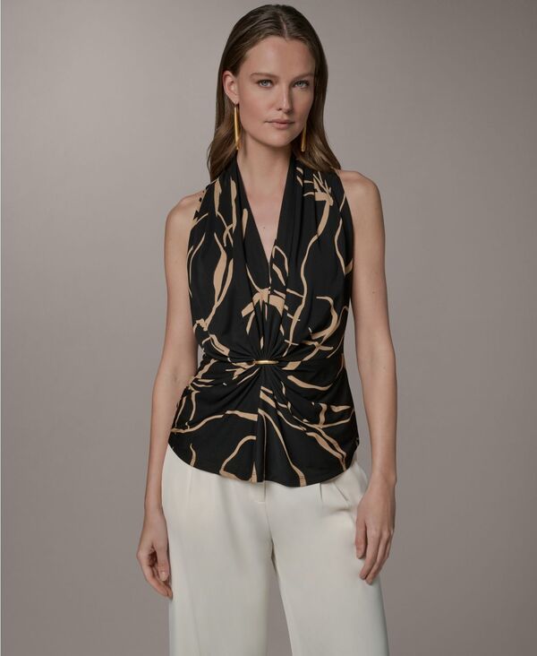 ダナ キャラン ニューヨーク レディース トップス シャツ Vネック Donna Karanew York Womens VNeck Top Blackfawn ブラック