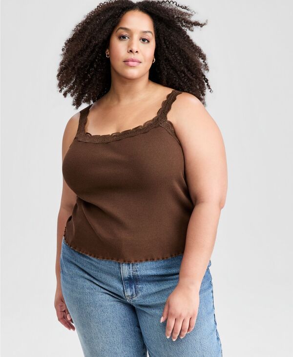 アンドノウディス レディース トップス タンクトップ レース And Now This Womens LaceTrim Tank Top Oxford