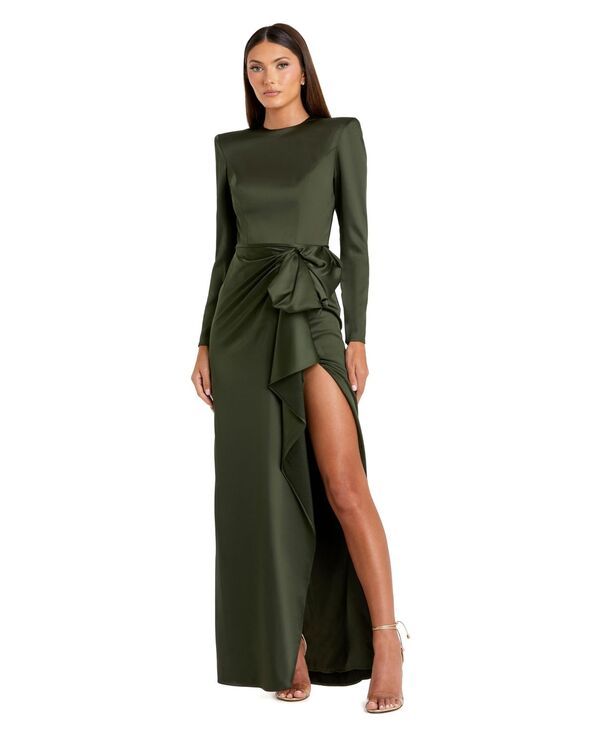 マックダガル レディース トップス ワンピース ドレープチ サテン Mac Duggal Womens Petite Long Sleeve Satin Structu red Bow Draped