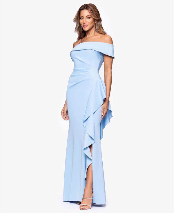 エスケープ レディース トップス ワンピース フリル XSCAPE Womens OffTheShoulderuffled SideSlit Gown Light Blue ブルー