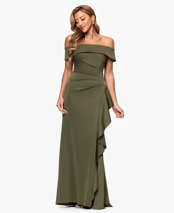 エスケープ レディース トップス ワンピース フリル XSCAPE Womens OffTheShoulderuffled SideSlit Gown Olive オリーブ