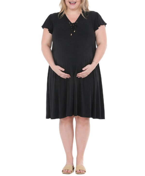 ホワイトマーク レディース トップス ワンピース プラスサイズ マタニティ White Mark Plusize FlutterSleeve TieNeck Maternity Dress Black 22,485円