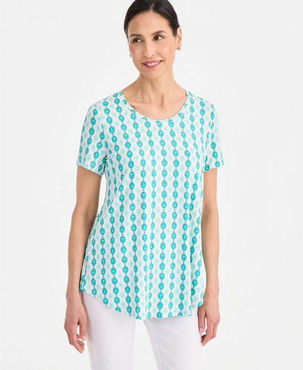 ジェイエムコレクション レディース トップス シャツ プリント JM Collection Womens Printed ScoopNeck Short Sleeve Top Bright White