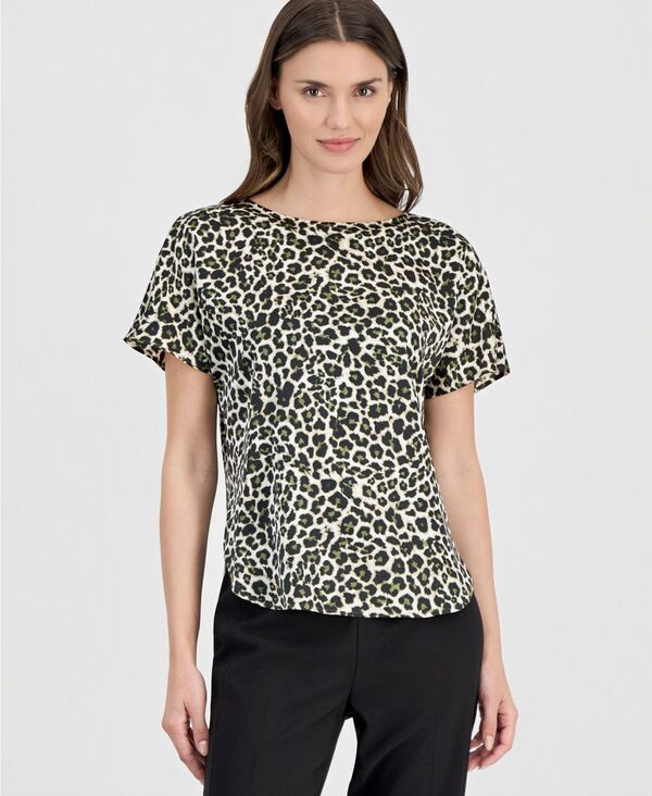 アンクライン レディース トップス シャツ プリント 半袖 Anne Klein Womens Printed BoatNeck ShortSleeve Top Bay Leaf Multi マルチカ