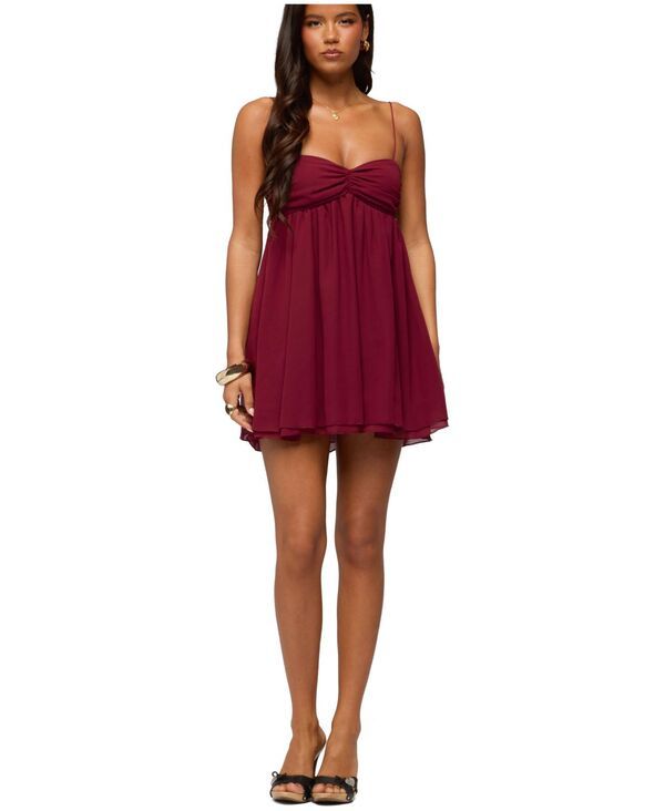 アディクテッド レディース トップス ワンピース シフォン ミニ Edikted Womens Ariellah Chiffon Babydoll Mini Dress Burgundy バーガンディ