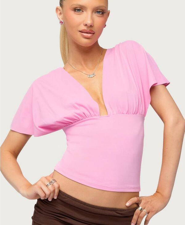 アディクテッド レディース トップス シャツ Vネック Edikted Womens Flutter Plunging V Neck Topink ピンク