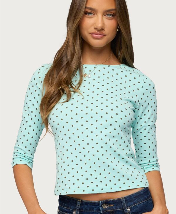 アディクテッド レディース トップス シャツ ドット柄 ドット Edikted Womens Lela Polka Dot Quarter Sleeve Top Aquaandbrown アクア