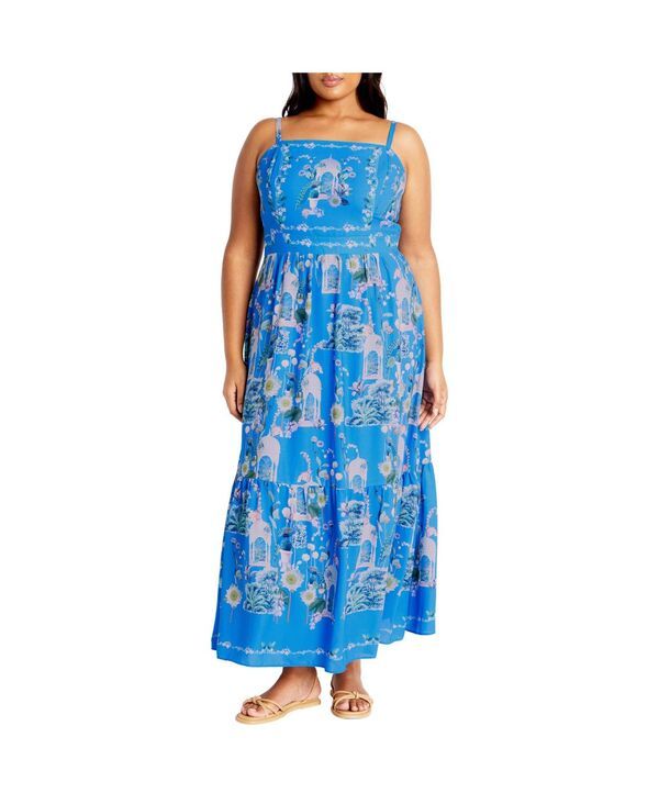 シティーシック レディース トップス ワンピース プラスサイズ プリント マキシ CITY CHIC Plusize Molly Print Maxi Dress Avery blue ブルー