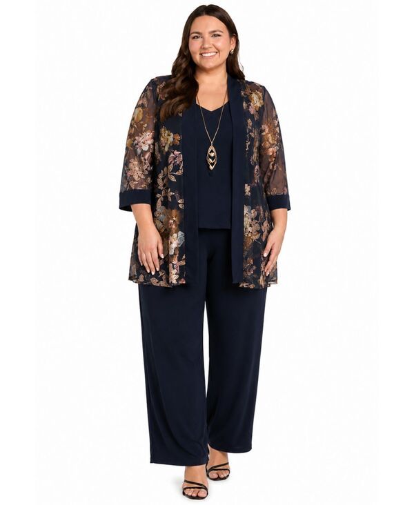 アールアンドエムリチャーズ レディース アウター ジャケット・ブルゾン プラスサイズ パンツ R M Richards Plusize Topants Jacket 3Piece Set Navy G
