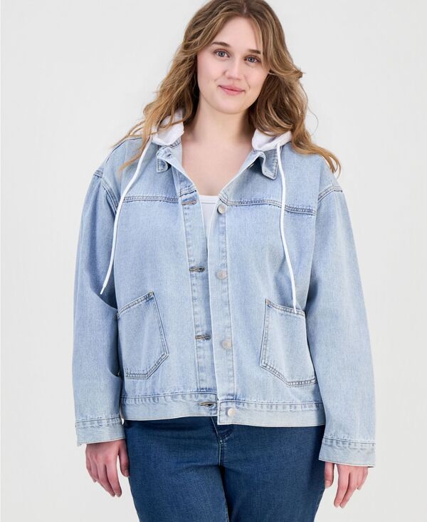 マッデンガール レディース アウター ジャケット・ブルゾン プラスサイズ デニム Madden Girl Trendy Plusize Hoodedenim Jacket Light Wash デニム