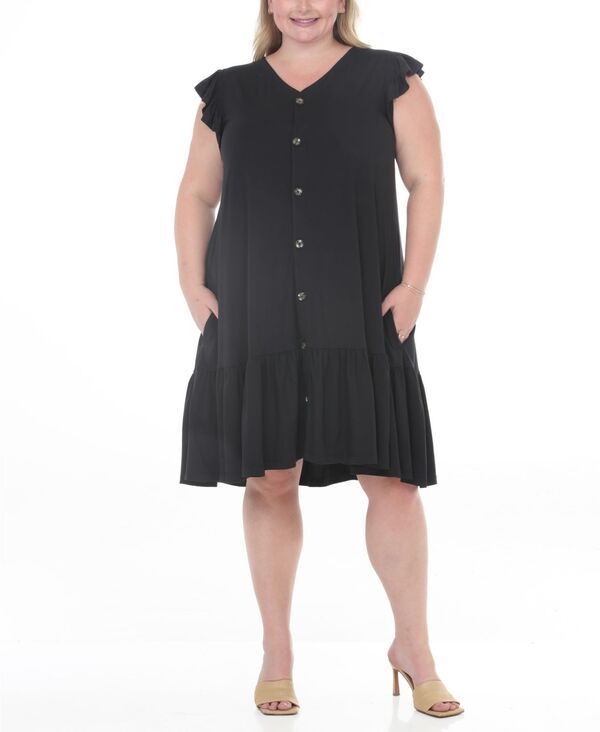 ホワイトマーク レディース トップス ワンピース ティアード プラスサイズ White Mark Plusize ButtonFrontie red Swing Dress Black ブラック