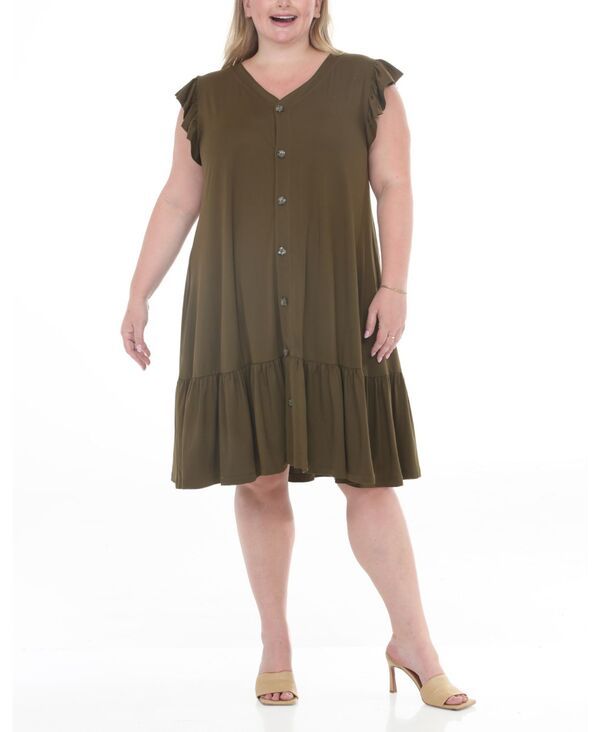 ホワイトマーク レディース トップス ワンピース ティアード プラスサイズ White Mark Plusize ButtonFrontie red Swing Dress Olive オリーブ