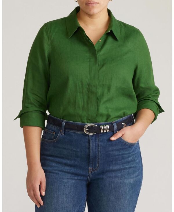 ユニバーサル スタンダード レディース トップス シャツ プラスサイズ リネン Universal Standard Plusizelbe Stretch Linen Shirt Green park 27,820円