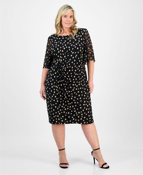 コネクテッド レディース トップス ワンピース プラスサイズ プリント Connected Plusize Printed SideShir red ButterflySleeve Dress Cam